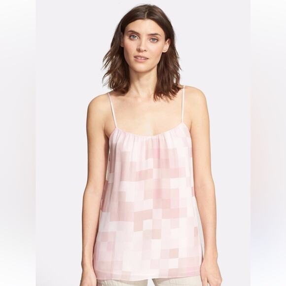 Vince Rosewood Pink Tonal Square Checkered 100% Silk Camisole Tank Top Small - Picture 1 of 10